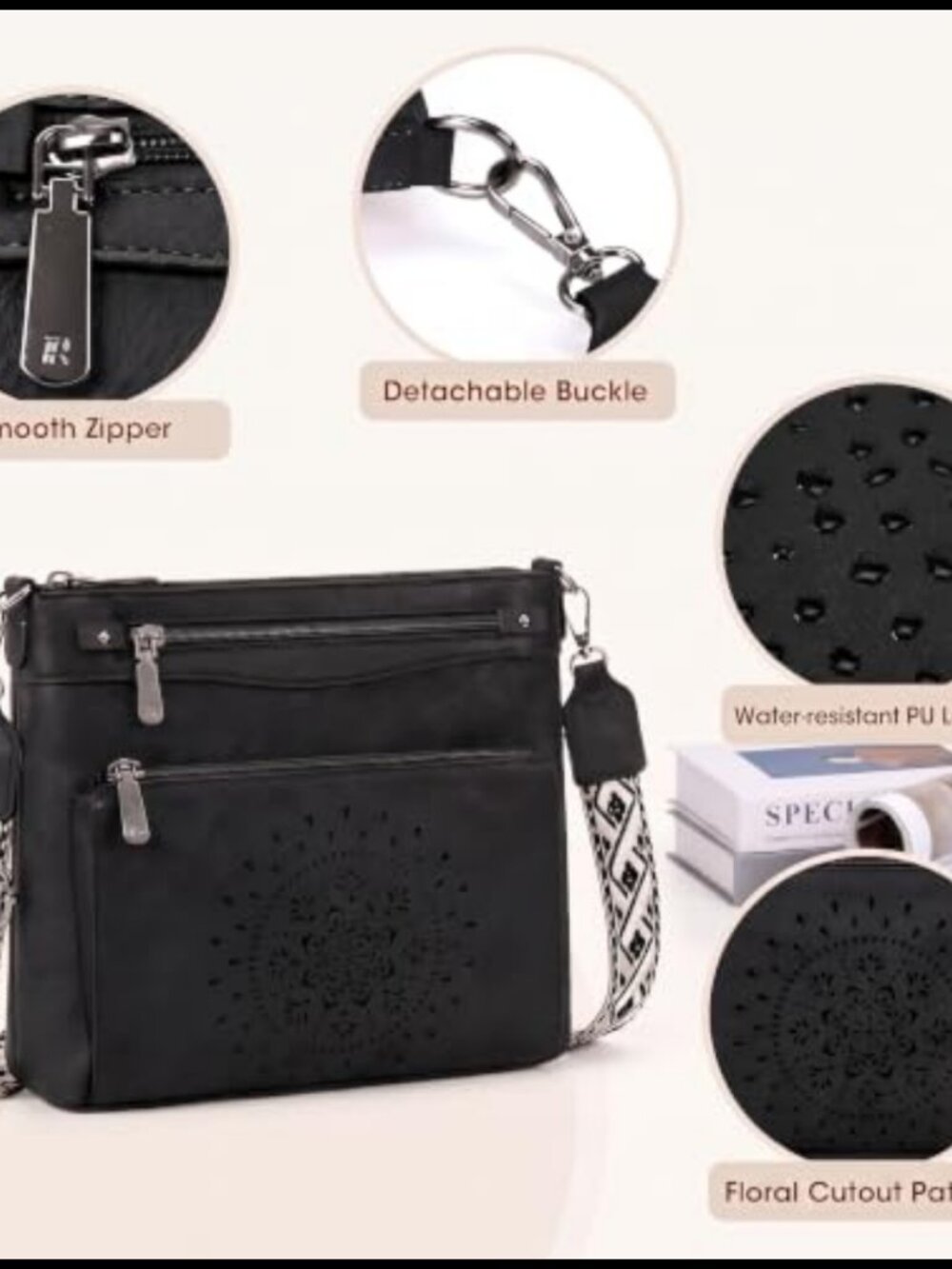 Water-Resistant Crossbody Bag PU Leather with Card Slots Adjustable Strap - Picture 4 of 6